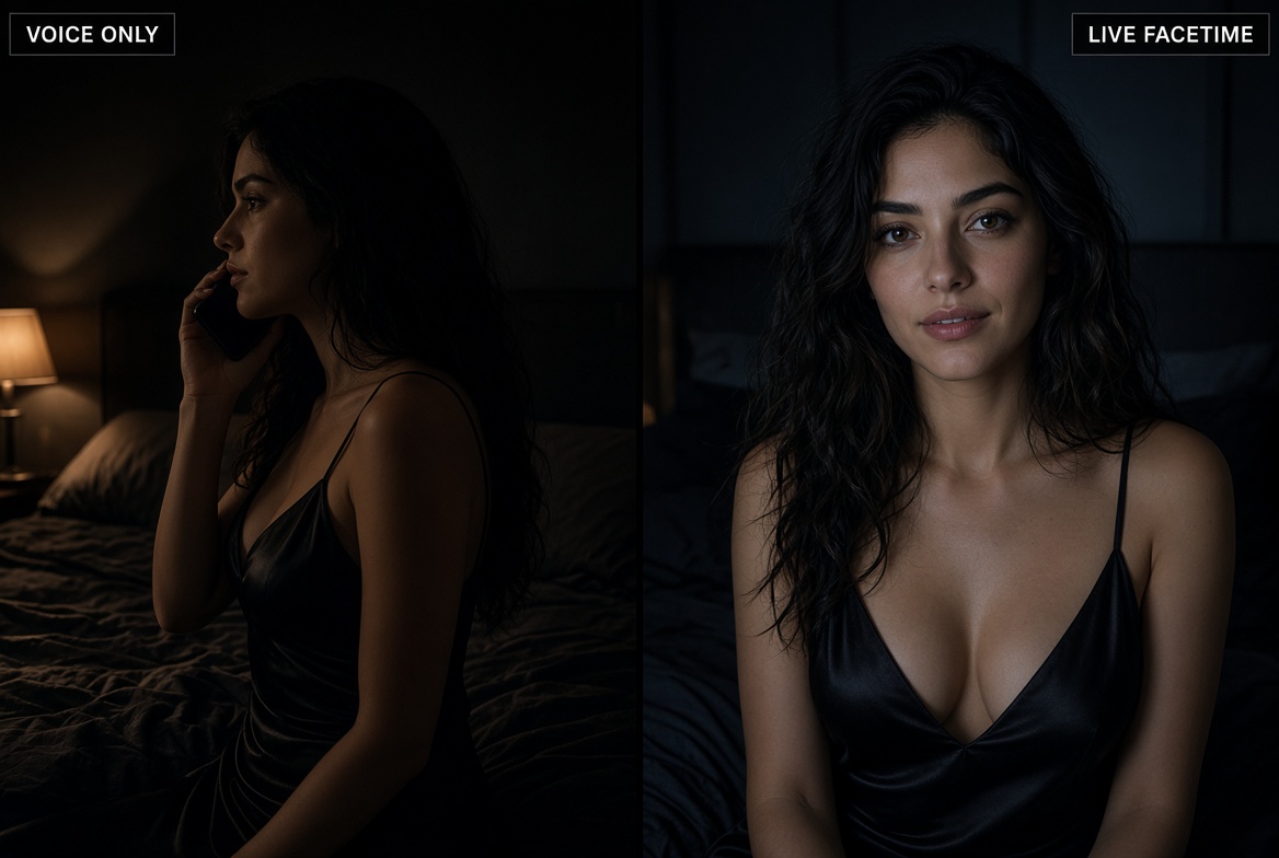 Side-by-side comparison of voice-only cheap phone sex versus FaceTime phone sex with a live woman on camera